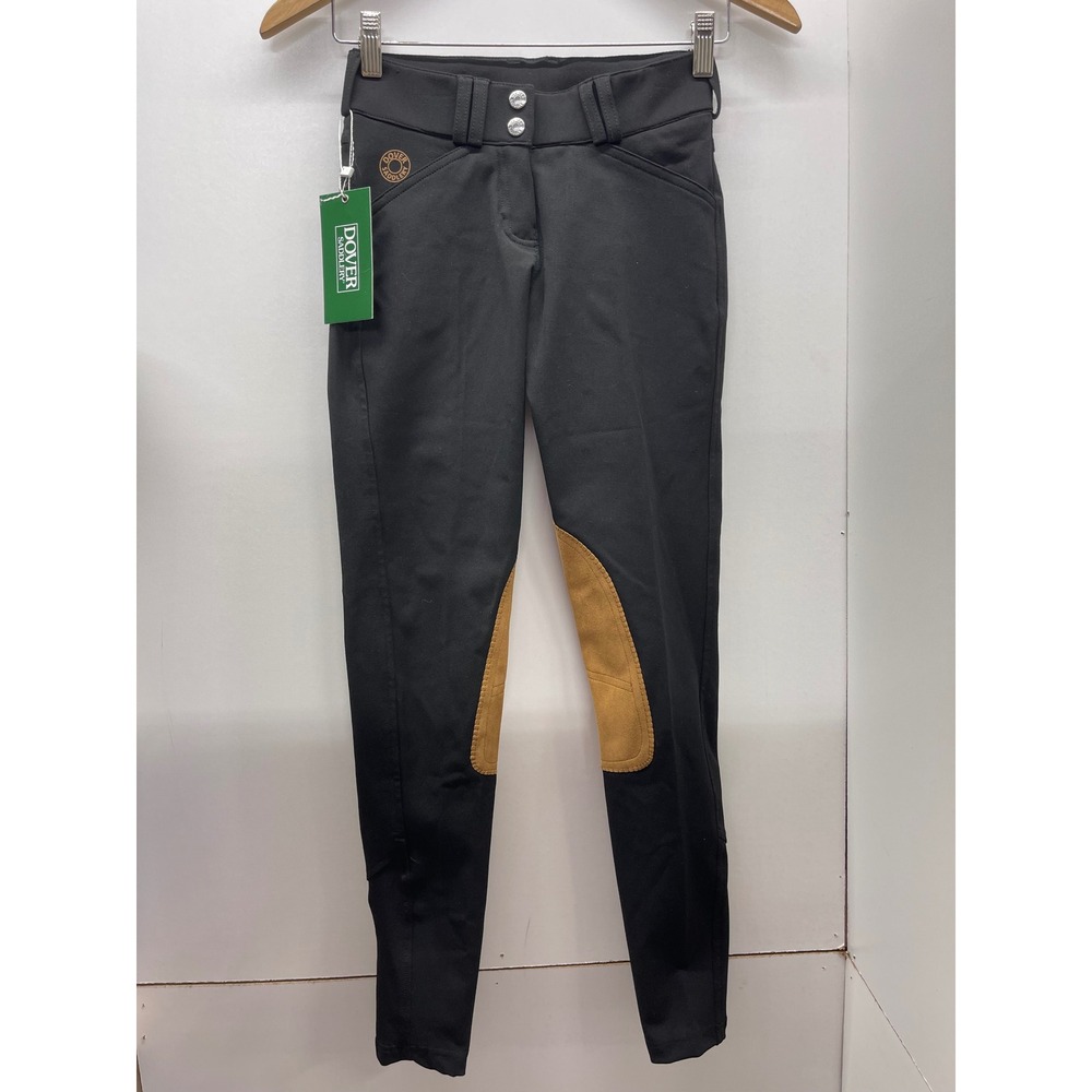 Dover Saddlery Kids Black Equestrian Riding Breeches Tan Knee Patch Size 22 NWT